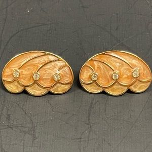 Avon Vintage Pink Enamel and Rhinestone Pierced Earrings